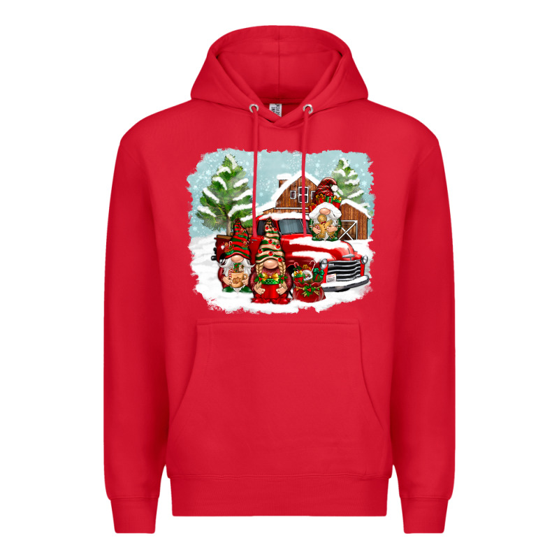Christmas Gnomes With Red Truck Premium Hoodie by NancyCooperArtShop | Teevron