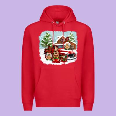 Christmas Gnomes With Red Truck Premium Hoodie Designed By Nancycooperartshop