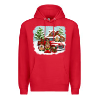 Red Christmas gnomes with red truck Premium Hoodie - NancyCooperArtShop