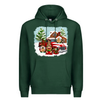 Sports Green Christmas gnomes with red truck Premium Hoodie - NancyCooperArtShop