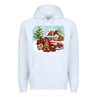 White Christmas gnomes with red truck Premium Hoodie - NancyCooperArtShop