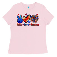 Bubblegum Pink peace love america Ladies Tee - Zillion Design Studio