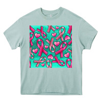Arona Cancer Ribbon with Heart Heavy Core Tee - texasbilliewilder