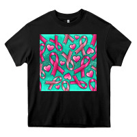 Black Cancer Ribbon with Heart Heavy Core Tee - texasbilliewilder