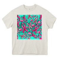 Cream Cancer Ribbon with Heart Heavy Core Tee - texasbilliewilder