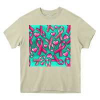Mossy Cancer Ribbon with Heart Heavy Core Tee - texasbilliewilder