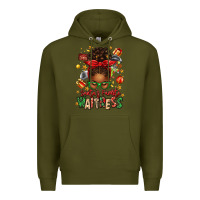 Army Green santa's favorite waitress messy bun Premium Hoodie - texasbilliewilder