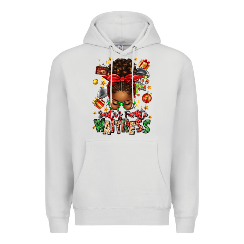 Santa's Favorite Waitress Messy Bun Premium Hoodie by texasbilliewilder | Teevron