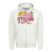 Oatmeal Heather Pretty Strong Zipper Hoodie - BundleAndBundleShop