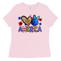 Bubblegum Pink peace love america Ladies Tee - Zillion Design Studio