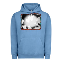Pigment Pebble Blue Cowhide Background with Bleach Serape Frame Urban Hoodie - CowCowDesign