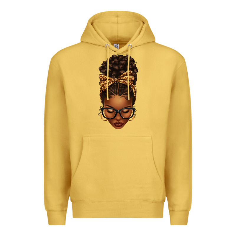Afro Messy Bun Leopard Bow Premium Hoodie by texasbilliewilder | Teevron