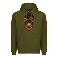 Army Green afro messy bun leopard bow Premium Hoodie - texasbilliewilder