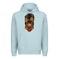 Blue Mist afro messy bun leopard bow Premium Hoodie - texasbilliewilder
