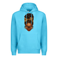 Ocean Blue afro messy bun leopard bow Premium Hoodie - texasbilliewilder