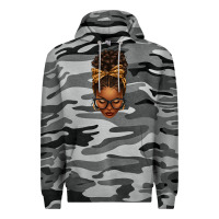 Slate Camo afro messy bun leopard bow Premium Hoodie - texasbilliewilder