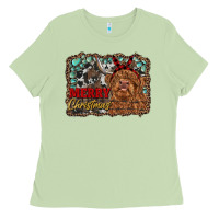 Matcha merry christmas highland cow Ladies Tee - RanaPortraitStore