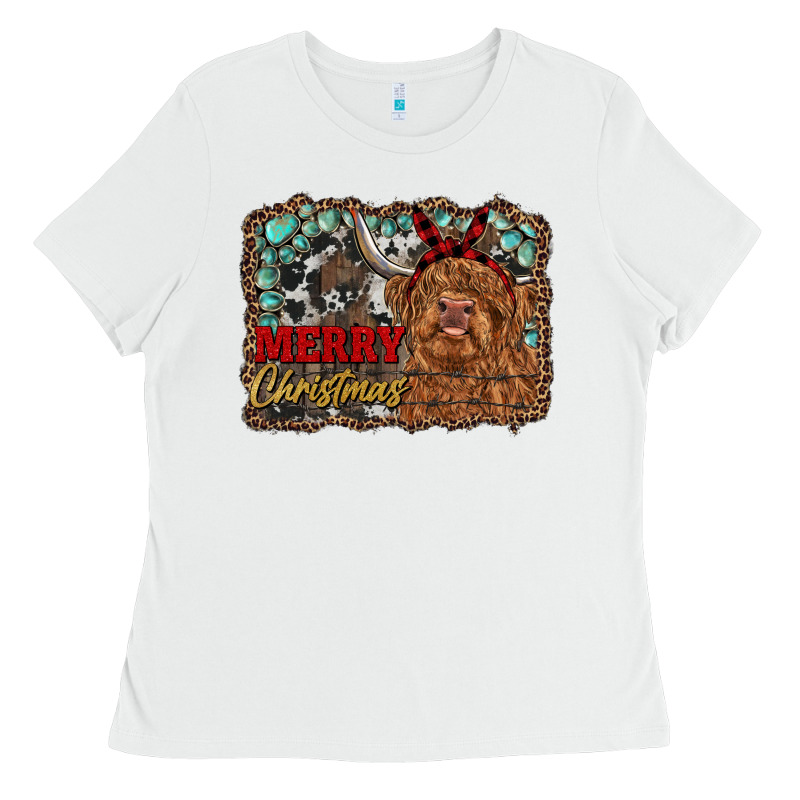 Merry Christmas Highland Cow Ladies Tee by RanaPortraitStore | Teevron