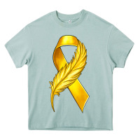 Arona Childhood Cancer Ribbon with Feather Heavy Core Tee - texasbilliewilder