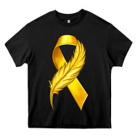 Black Childhood Cancer Ribbon with Feather Heavy Core Tee - texasbilliewilder