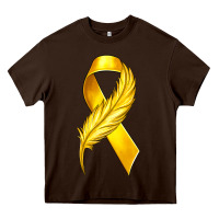 Chocolate Brown Childhood Cancer Ribbon with Feather Heavy Core Tee - texasbilliewilder