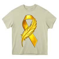 Childhood Cancer Ribbon With Feather Heavy Core Tee | Teevron