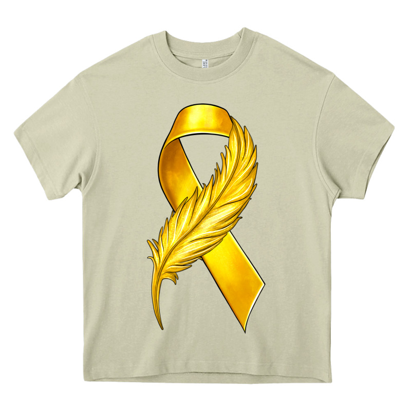 Childhood Cancer Ribbon With Feather Heavy Core Tee by texasbilliewilder | Teevron