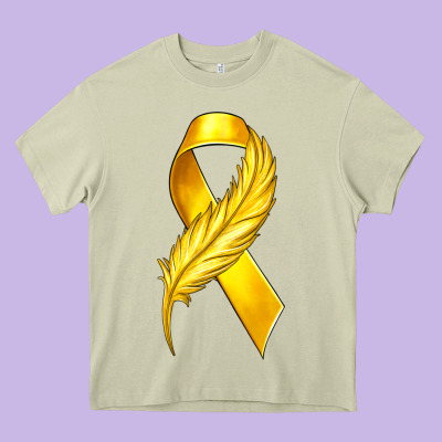 Childhood Cancer Ribbon With Feather Heavy Core Tee Designed By Texasbilliewilder