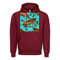 Burgundy Lake Canoe And Fish With Reeds And Leopard Seamless Pattern Bbs Zipper Hoodie - BundleAndBundleShop