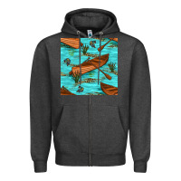 Charcoal Heather Lake Canoe And Fish With Reeds And Leopard Seamless Pattern Bbs Zipper Hoodie - BundleAndBundleShop
