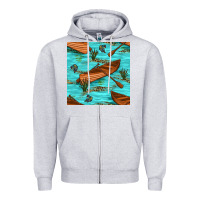 Heather Grey Lake Canoe And Fish With Reeds And Leopard Seamless Pattern Bbs Zipper Hoodie - BundleAndBundleShop