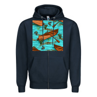 Navy Lake Canoe And Fish With Reeds And Leopard Seamless Pattern Bbs Zipper Hoodie - BundleAndBundleShop