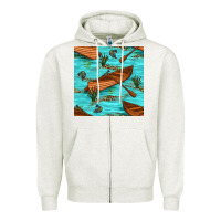 Oatmeal Heather Lake Canoe And Fish With Reeds And Leopard Seamless Pattern Bbs Zipper Hoodie - BundleAndBundleShop