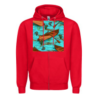 Red Lake Canoe And Fish With Reeds And Leopard Seamless Pattern Bbs Zipper Hoodie - BundleAndBundleShop