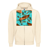 Lake Canoe And Fish With Reeds And Leopard Seamless Pattern Bbs Zipper Hoodie | Teevron