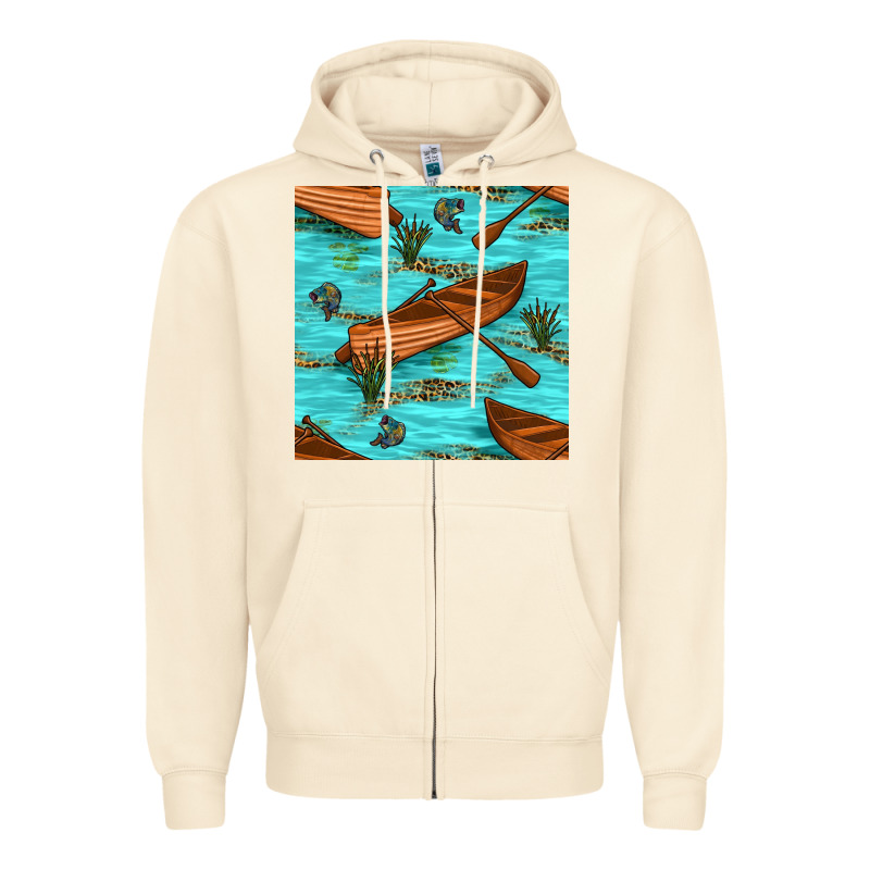 Lake Canoe And Fish With Reeds And Leopard Seamless Pattern Bbs Zipper Hoodie by BundleAndBundleShop | Teevron