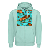 Seafoam Lake Canoe And Fish With Reeds And Leopard Seamless Pattern Bbs Zipper Hoodie - BundleAndBundleShop