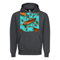 Smoke Lake Canoe And Fish With Reeds And Leopard Seamless Pattern Bbs Zipper Hoodie - BundleAndBundleShop