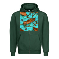 Sports Green Lake Canoe And Fish With Reeds And Leopard Seamless Pattern Bbs Zipper Hoodie - BundleAndBundleShop