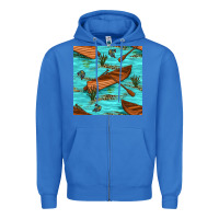 True Royal Lake Canoe And Fish With Reeds And Leopard Seamless Pattern Bbs Zipper Hoodie - BundleAndBundleShop