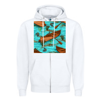 White Lake Canoe And Fish With Reeds And Leopard Seamless Pattern Bbs Zipper Hoodie - BundleAndBundleShop