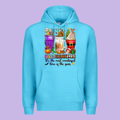 Hallothanksmas Coffee Cups Premium Hoodie Designed By Texasbilliewilder