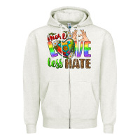 Oatmeal Heather More Love Less Hate LGBTQ Zipper Hoodie - BundleAndBundleShop