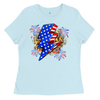 Baby Blue American lightning bolt Ladies Tee - Zillion Design Studio