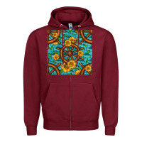 Burgundy Lake Boat Rudder And Sunflowers Seamless Pattern Zipper Hoodie - BundleAndBundleShop