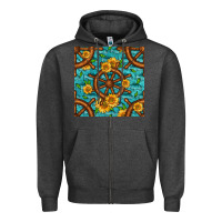 Charcoal Heather Lake Boat Rudder And Sunflowers Seamless Pattern Zipper Hoodie - BundleAndBundleShop