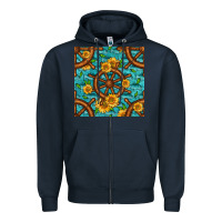 Navy Lake Boat Rudder And Sunflowers Seamless Pattern Zipper Hoodie - BundleAndBundleShop