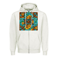 Oatmeal Heather Lake Boat Rudder And Sunflowers Seamless Pattern Zipper Hoodie - BundleAndBundleShop