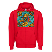 Red Lake Boat Rudder And Sunflowers Seamless Pattern Zipper Hoodie - BundleAndBundleShop