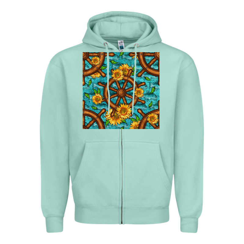 Lake Boat Rudder And Sunflowers Seamless Pattern Zipper Hoodie by BundleAndBundleShop | Teevron